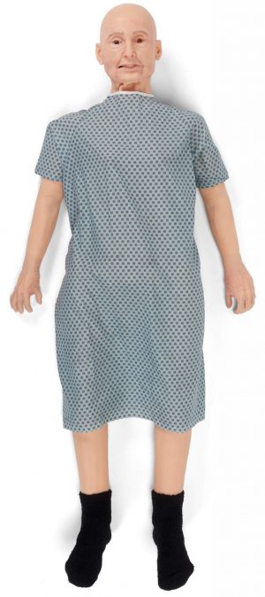 geriatric care teri in a full length hospital gown